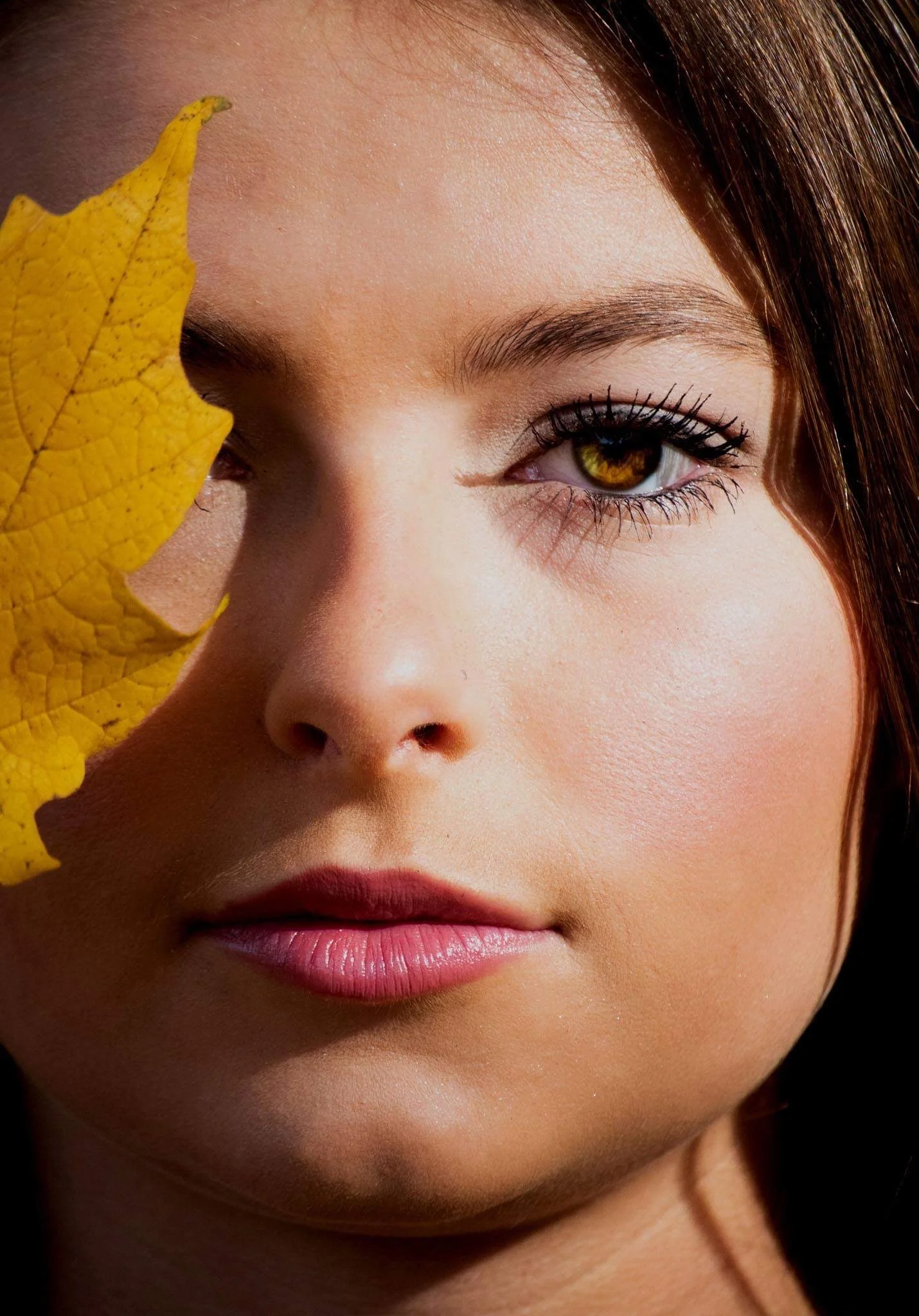 Beauty editorial with autumn leaf